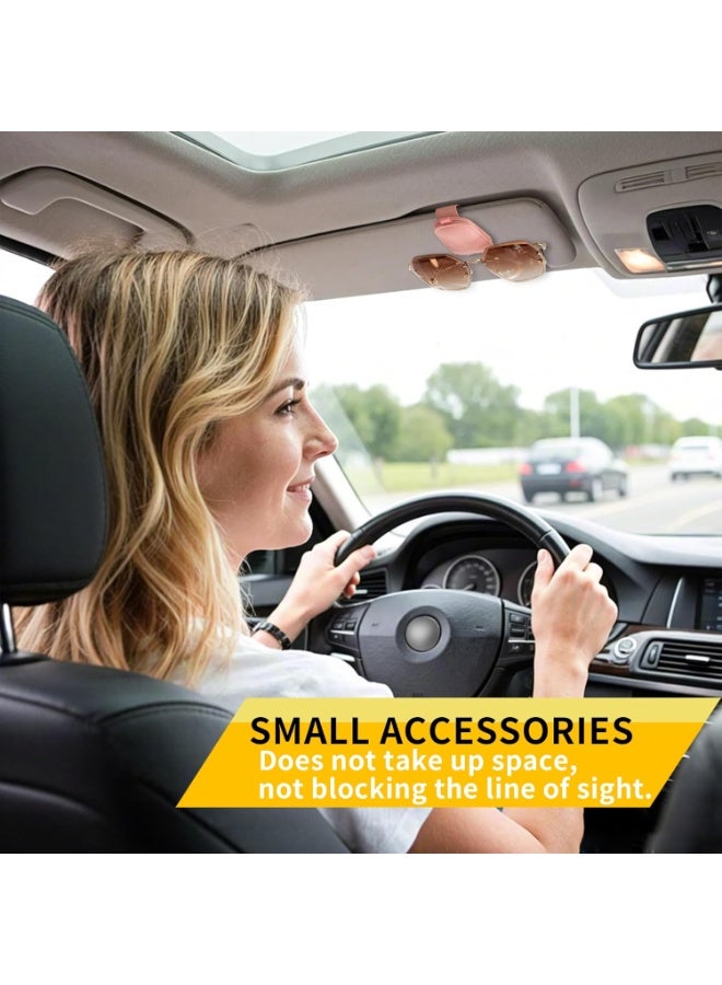 2 Packs Sunglasses Holders for Car Visor - Magnetic Leather Sunglasses Holder and Ticket Card Clip - Car Visor Accessories (Pink) - Image 4